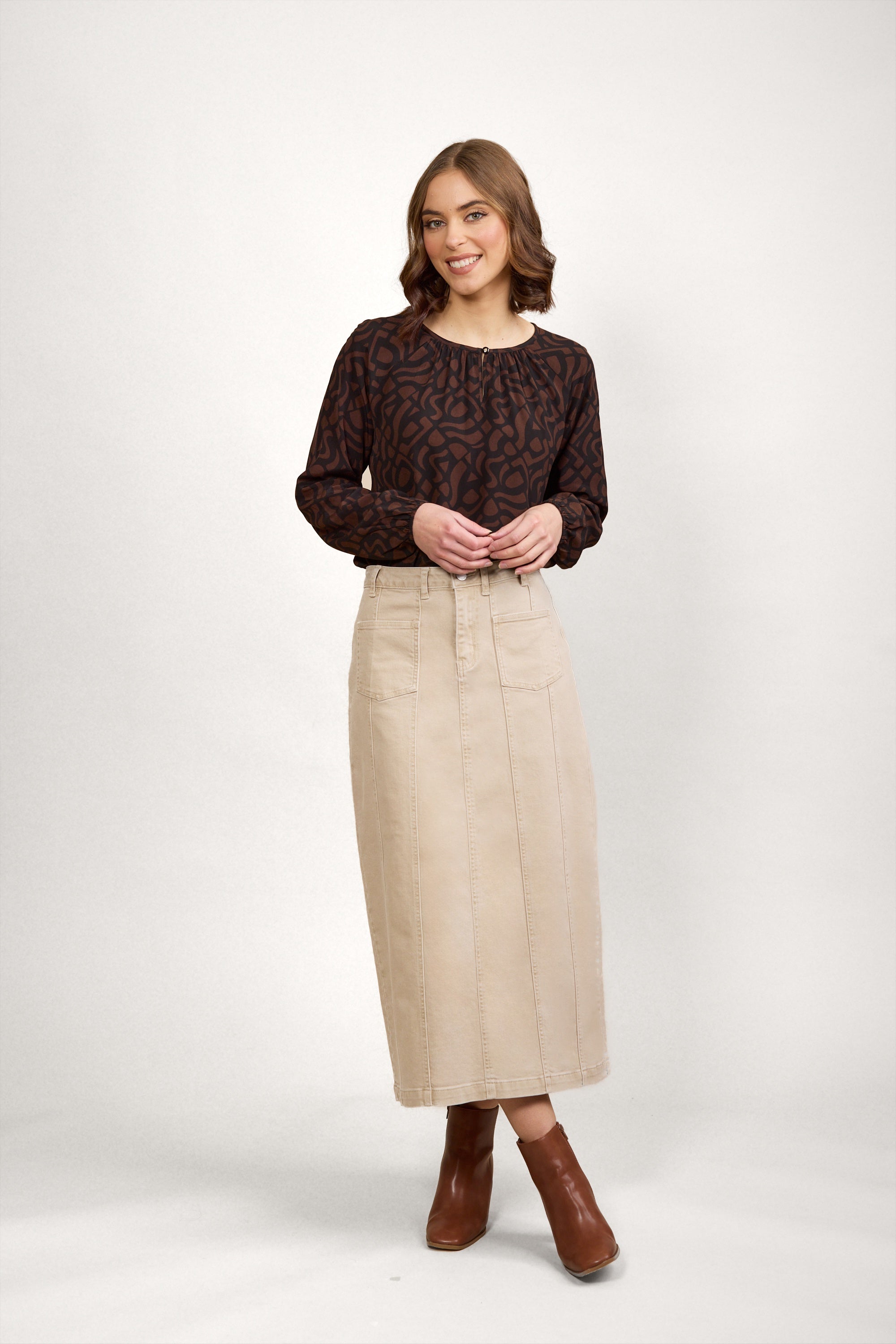 Knewe 4032 Copper Skirt | Oat Denim