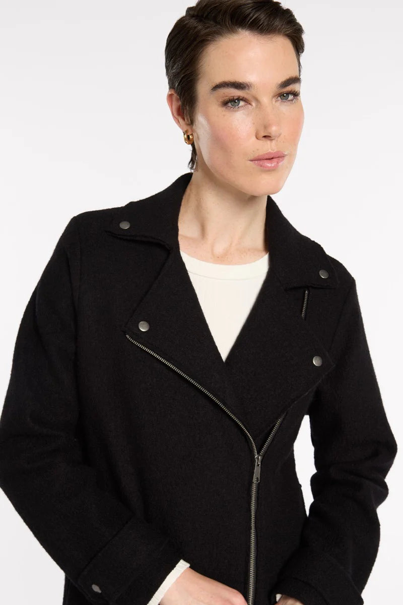 Marco Polo Boiled Wool Moto Coat | Black