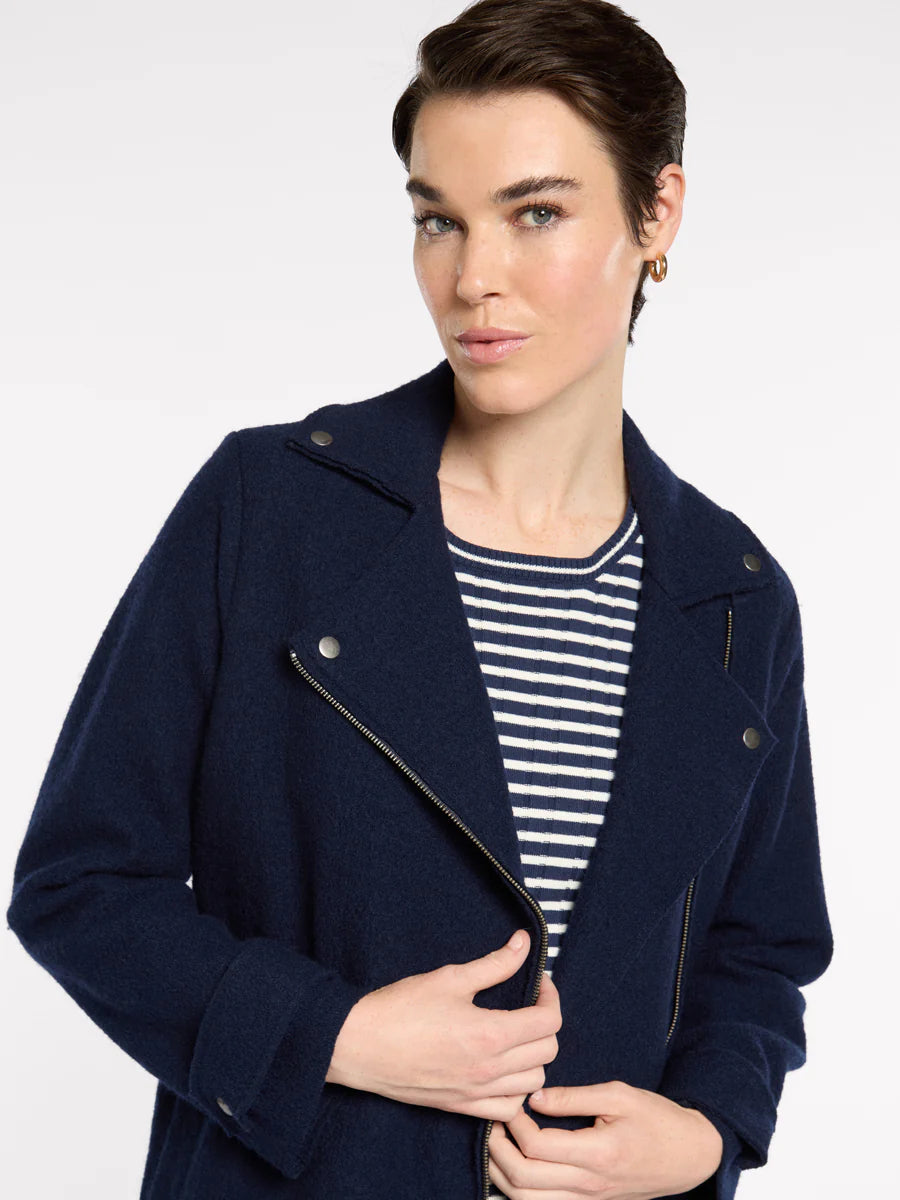 Marco Polo Boiled Wool Moto Coat | Navy