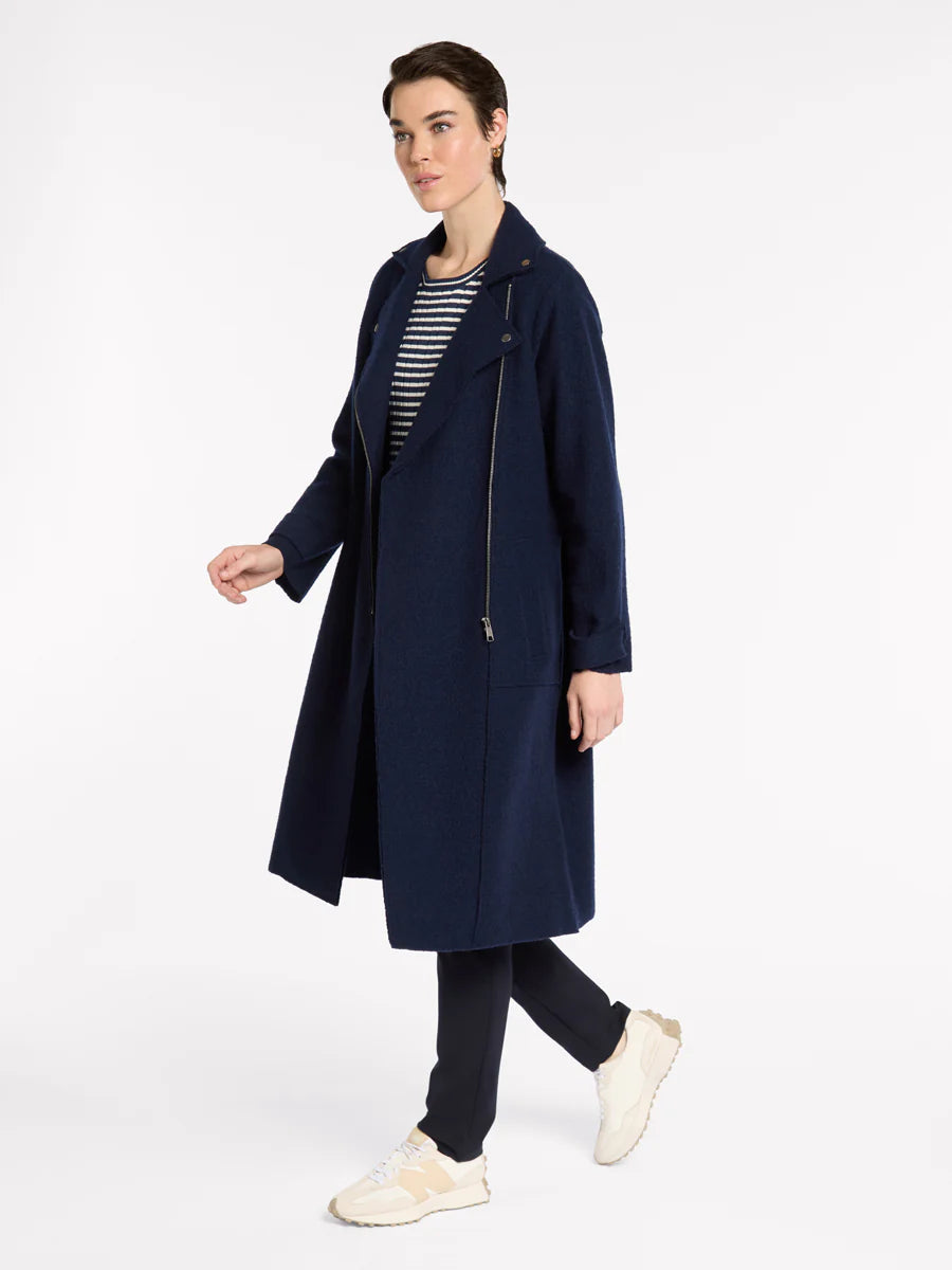 Marco Polo Boiled Wool Moto Coat | Navy