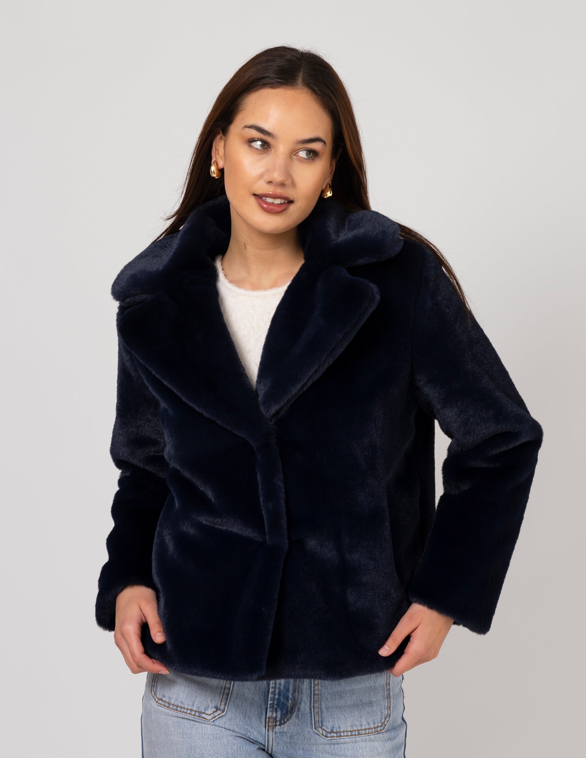 Stella + Gemma Britta Fur Jacket | Midnight
