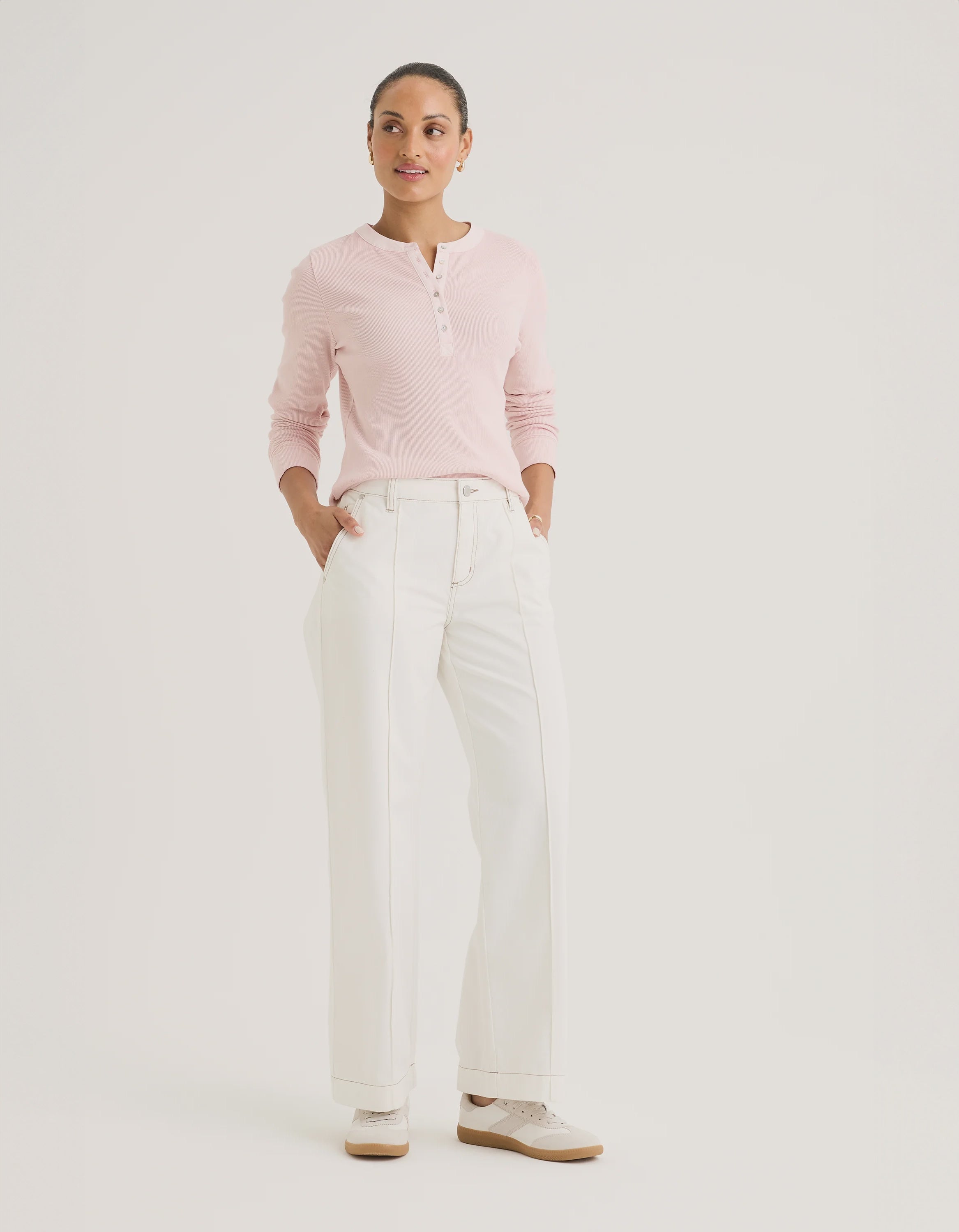 Yarra Trail Mineral Rib Henley | Ice Pink