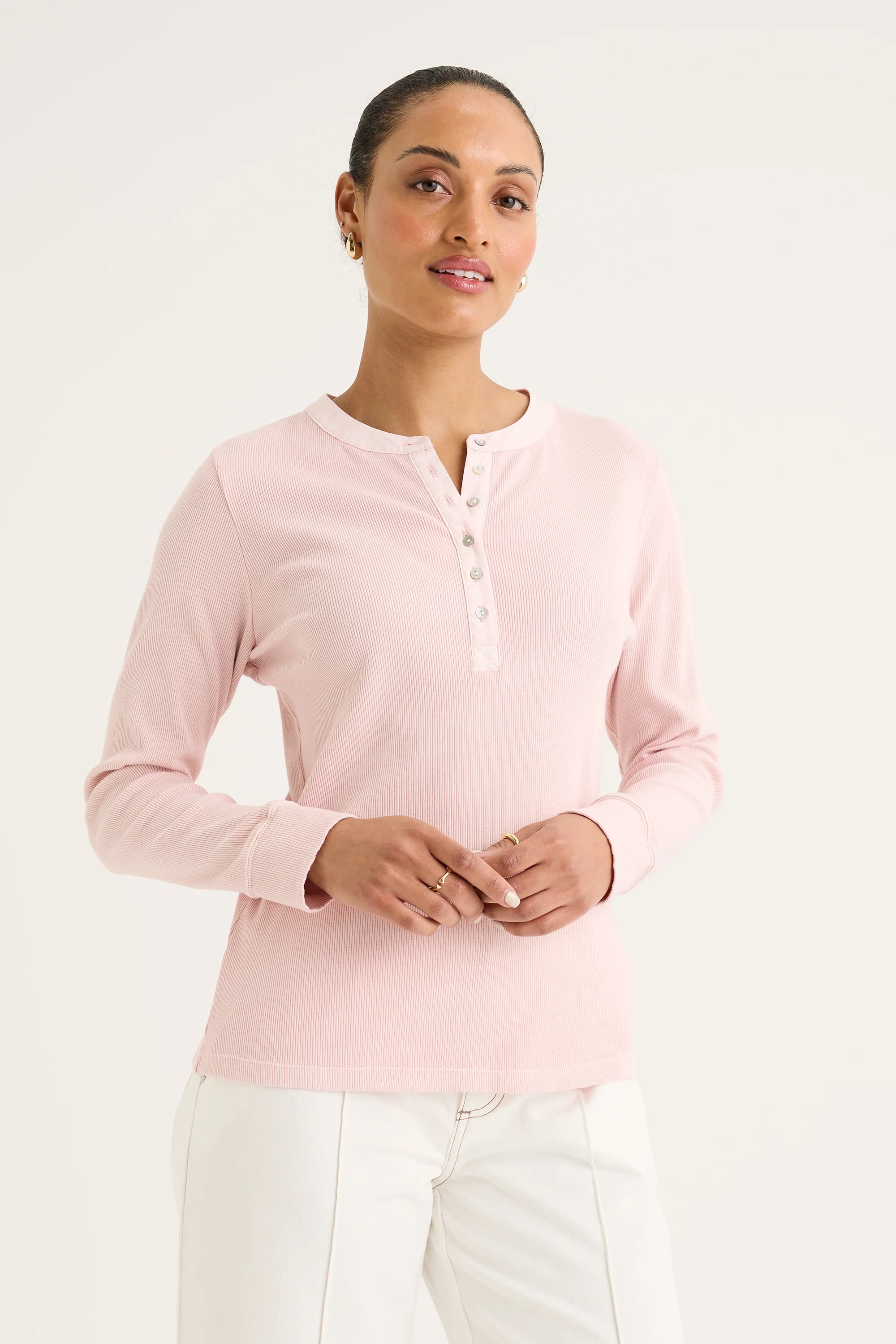 Yarra Trail Mineral Rib Henley | Ice Pink