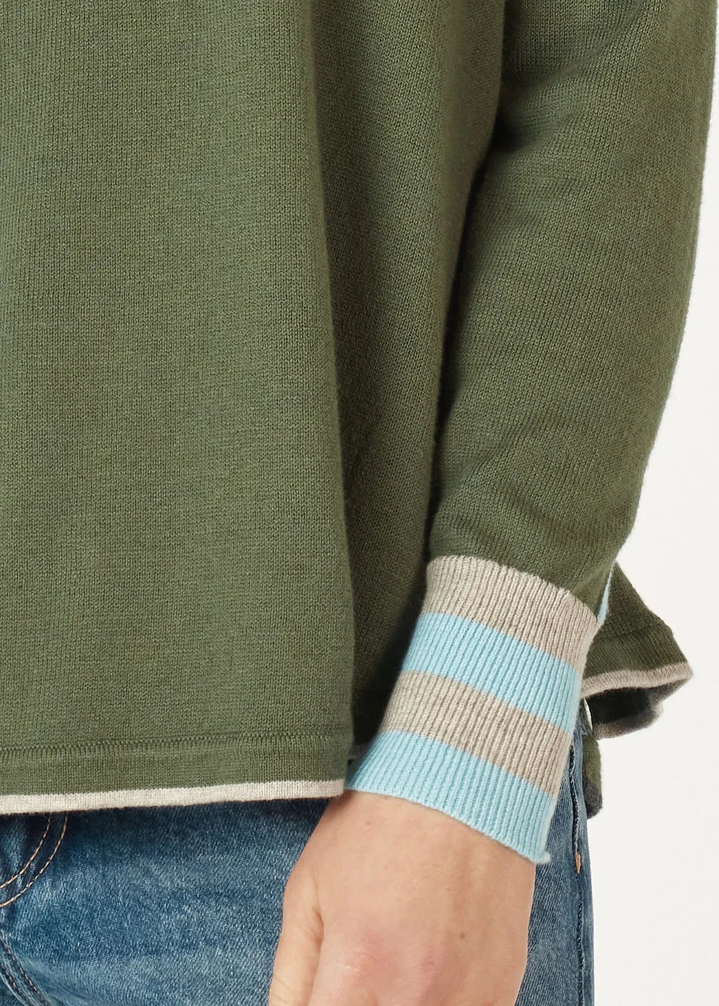 Zaket & Plover Birdseye Trim Jumper | Olive