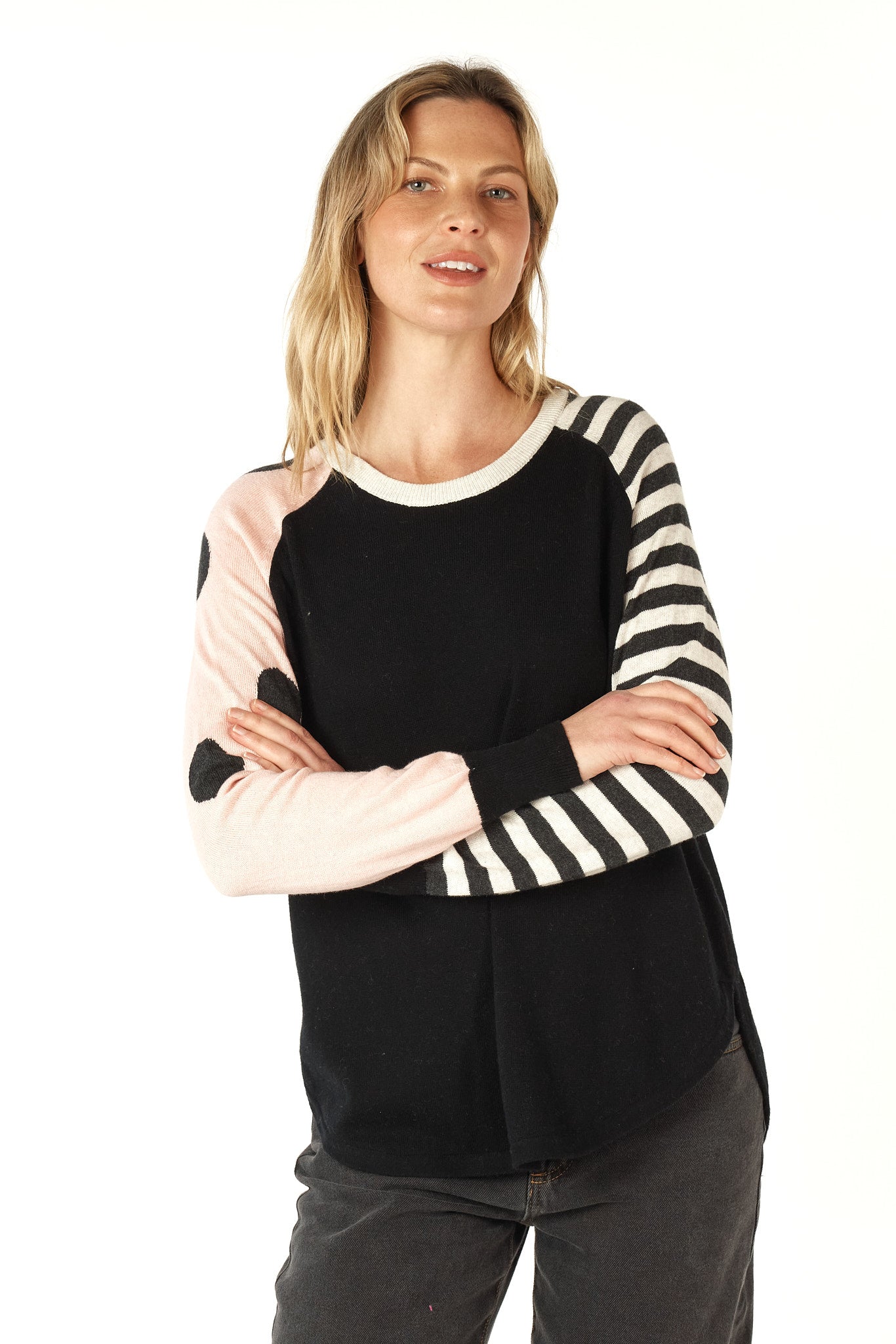 Zaket & Plover Spot+Stripe Crew | Black