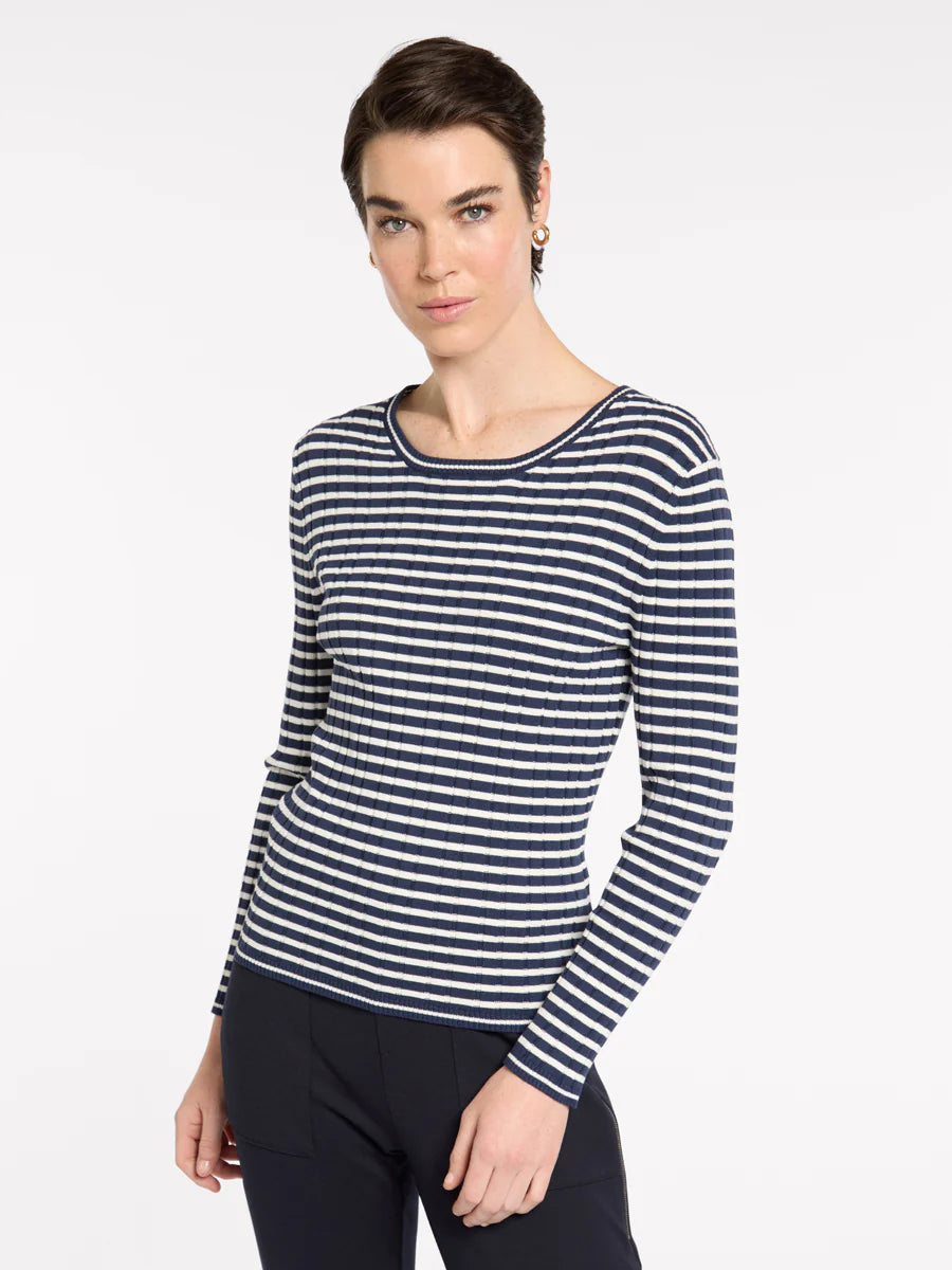 Marco Polo Fine Stripe Rib Knit | Navy/Ivory