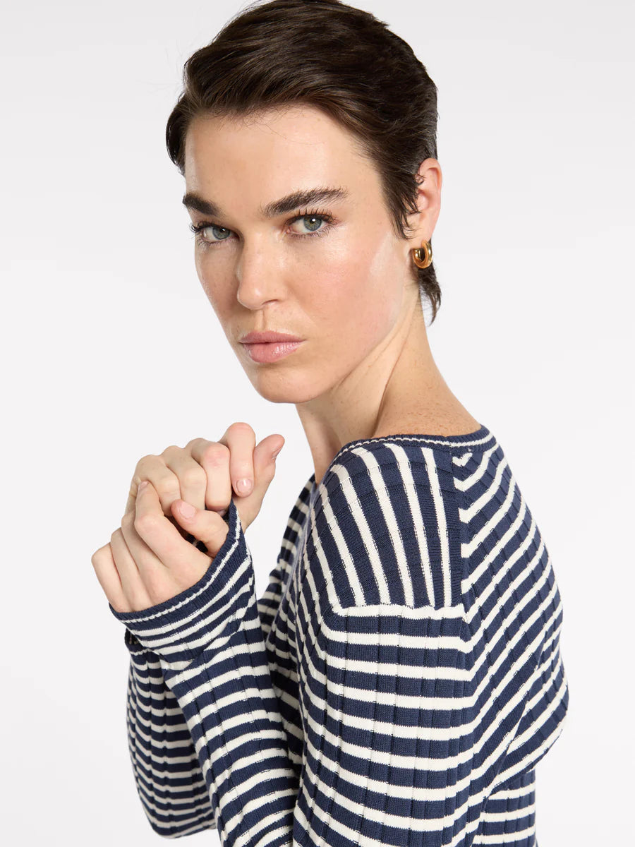 Marco Polo Fine Stripe Rib Knit | Navy/Ivory