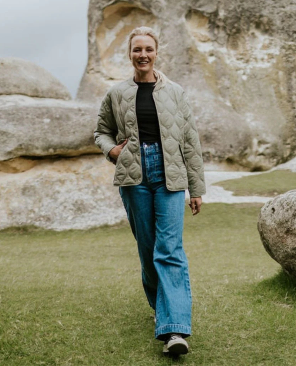 Moke Talei Women's Quilt Bomber | Green Tea