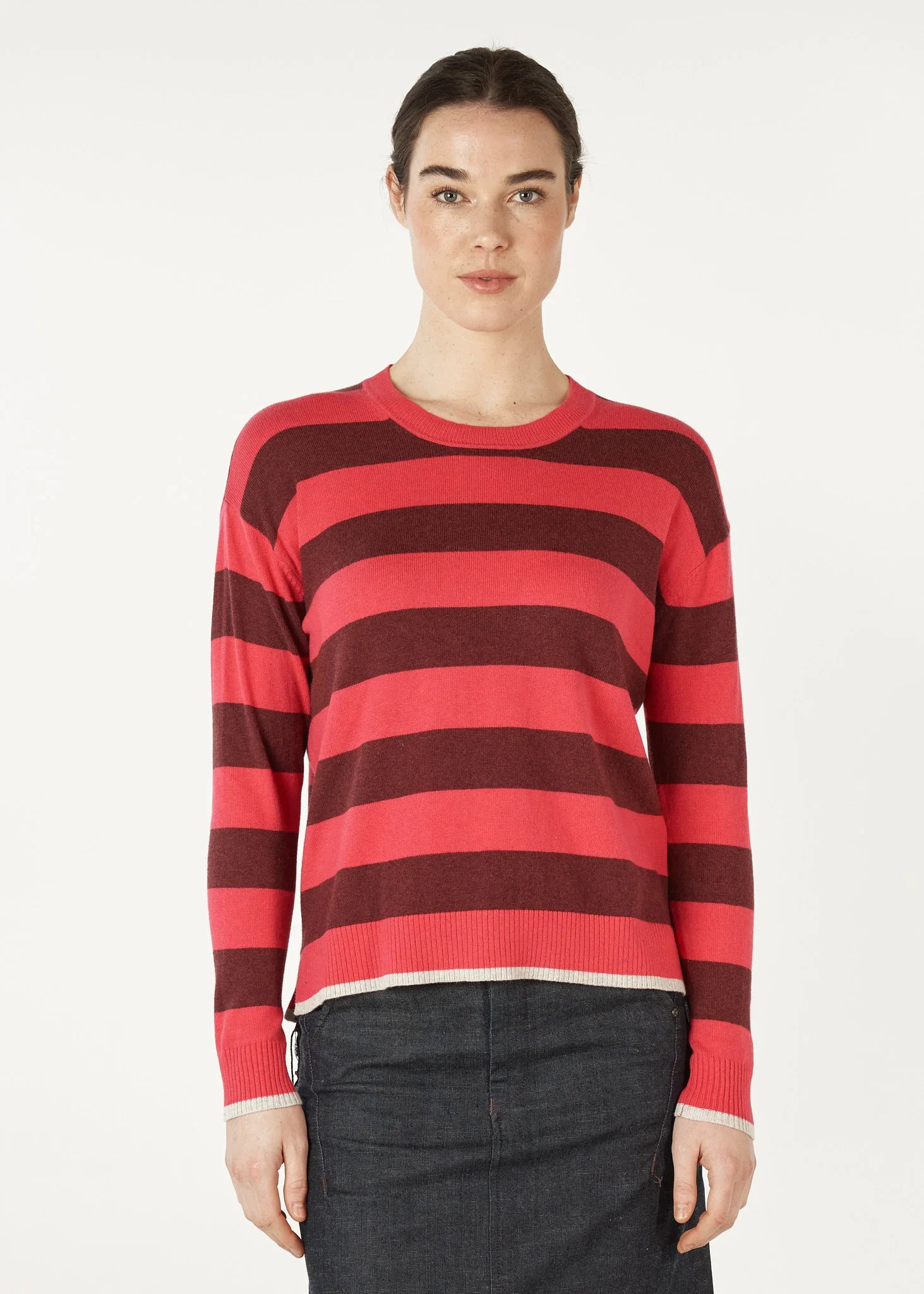 Zaket & Plover Block Stripe Crew | Hot Pink